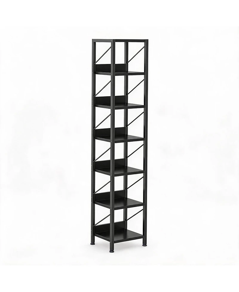 homfan 6 Tier Narrow Bookshelf Tall Skinny Bookcase with Metal Frame, Rustic Industrial Display Rack for Bedroom Living Room Home Office