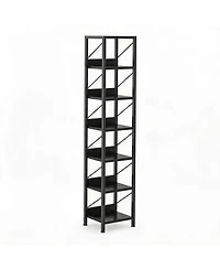 homfan 6 Tier Narrow Bookshelf Tall Skinny Bookcase with Metal Frame, Rustic Industrial Display Rack for Bedroom Living Room Home Office