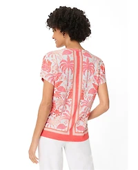 Olsen Women's Ornamental Botanic Print Split Neck T-Shirt
