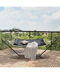 gaomon Double Hammock with Stand - 2 Person Heavy Duty 350 Lbs Capacity, Portable Rope Hammock for Outdoor/Indoor Use, Includes Comfort Pad