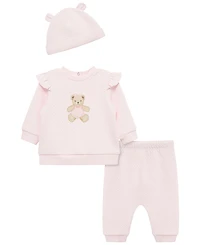 Little Me Baby Girls' Dainty Bears Quilt Long-Sleeve Top, Pants and Hat, 3-Piece Set