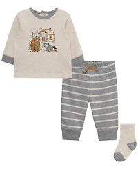 Little Me Baby Boys' Cabin Round Neck Top, Joggers and Socks, 3-Piece Set