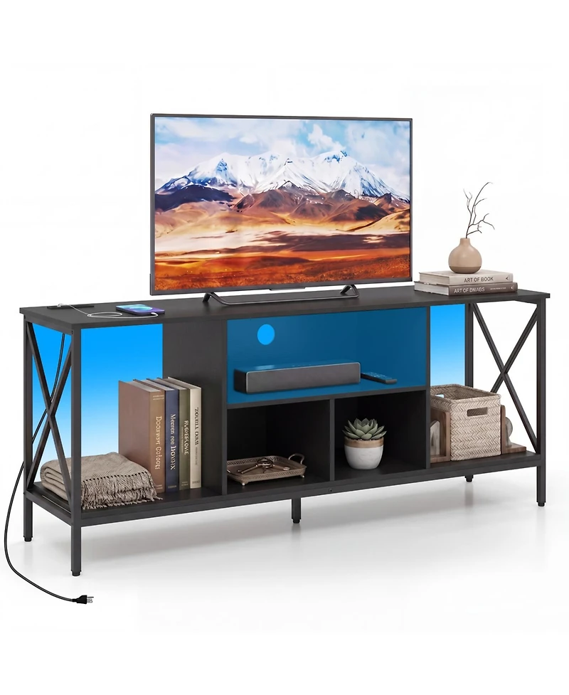 Slickblue Modern Tv Stand with Led Lights and Integrated Power Outlets