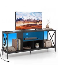 Slickblue Modern Tv Stand with Led Lights and Integrated Power Outlets