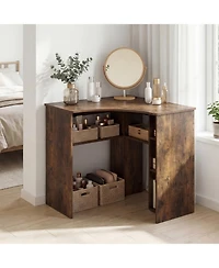 Slickblue Corner Computer Desk with Adjustable Shelf and Arc-Shaped Design