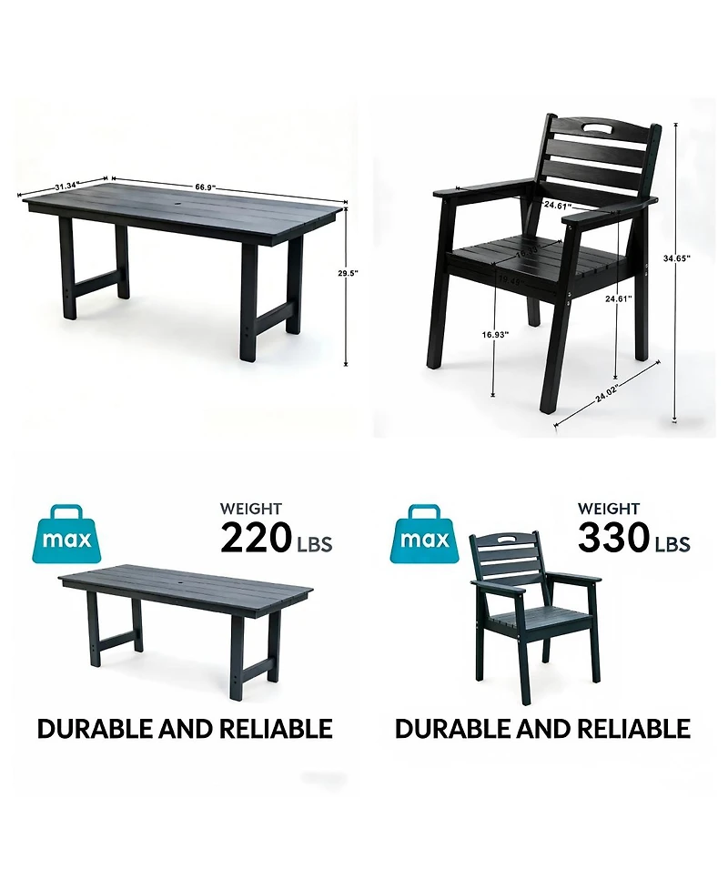 Asagikoiai 7-Piece All-Weather Hdpe Outdoor Dining Set with Table and Umbrella Hole