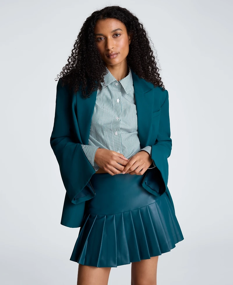 Kenneth Cole Women's Slim Sleeve Zippers One-Button Blazer