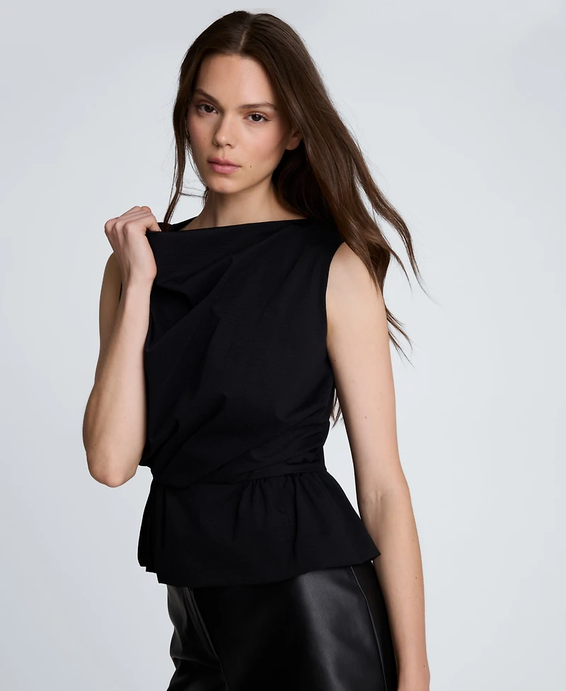 Kenneth Cole Women's Pleated Sleeveless Cowl Neck Peplum Top