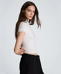 Kenneth Cole Women's Two-Tone Layered Ribbed Mock-Neck Sweater