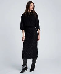 Kenneth Cole Women's Sleeveless Novelty Fringed Organza Midi Dress