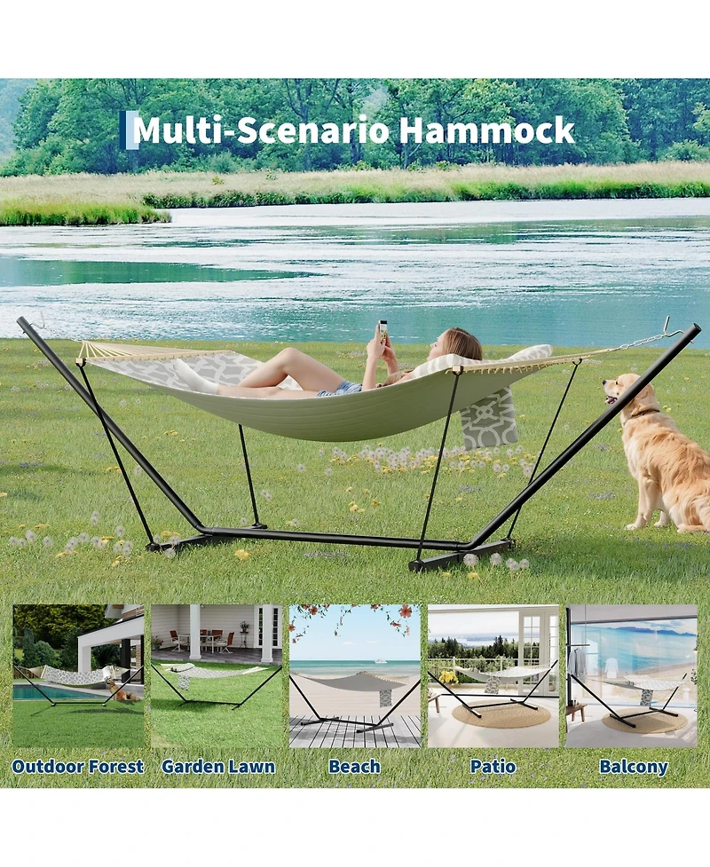GarveeLife Double Hammock with Stand for Outdoor, Heavy Duty Portable 2 Person Hammock with Adjustable Steel Stand for Patio, Garden