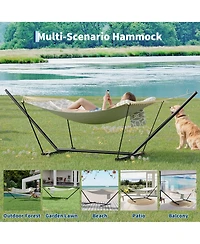 GarveeLife Double Hammock with Stand for Outdoor, Heavy Duty Portable 2 Person Hammock with Adjustable Steel Stand for Patio, Garden