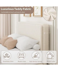 homfan 2 Pieces Twin Teddy Fleece Bed Frame, Upholstered Platform Bed with 2 Storage Drawers, Adjustable Headboard for Kids Teens, No Box Spring need