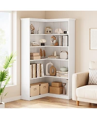 homfan 72" Corner Bookshelf 5 Tier Tall Wooden Farmhouse Bookcase, L Shaped Rustic Shelves for Living Room Bedroom Office, Anti-Tip Design