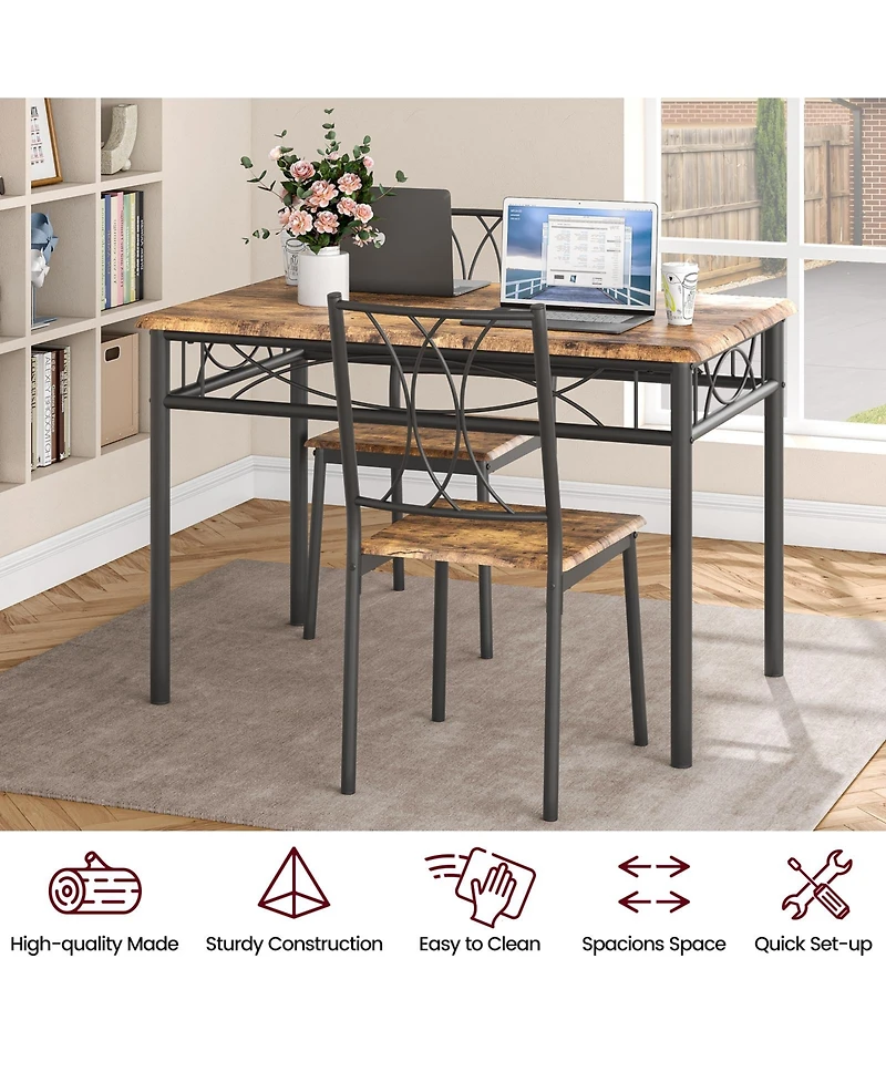 homfan Engineered Wood and Steel Dining Set, Ergonomic Padded Chairs, Space-Saving Easy-Clean Home Kitchen Furniture