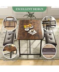 homfan 3-Piece Space-Saving Dining Set, Tufted Cushioned Bench Combo, Reinforced Frame Multi-Purpose Home Kitchen Furniture