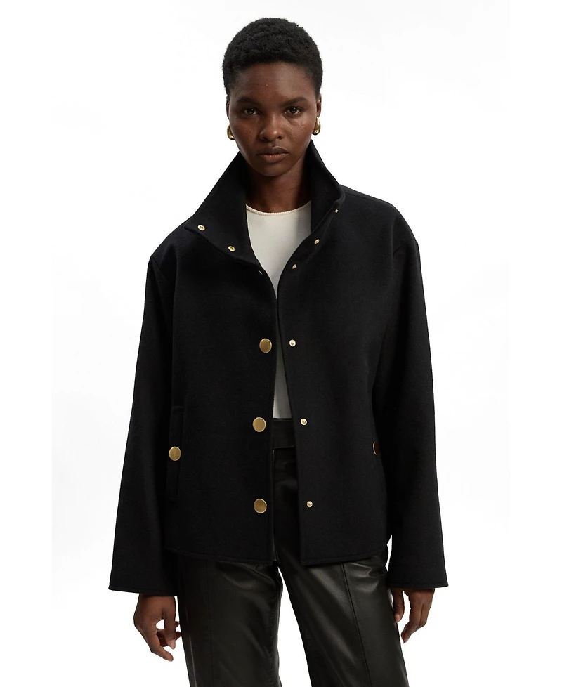 Karen Millen Women's Brushed Wool Funnel Neck Tailored Coat