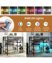 Slickblue Functional Twin Loft Bed with Desk, Led Lighting, and Built-In Charging