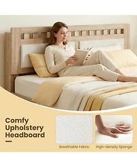 Slickblue Wood Queen Bed Frame with Padded Upholstered Headboard for Bedroom