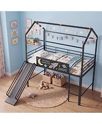 Slickblue Kids Loft Bed Twin with Ladder and Slide Playful Bedroom