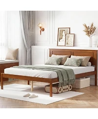 Slickblue Wooden Farmhouse Bed Frame with Platform and Headboard
