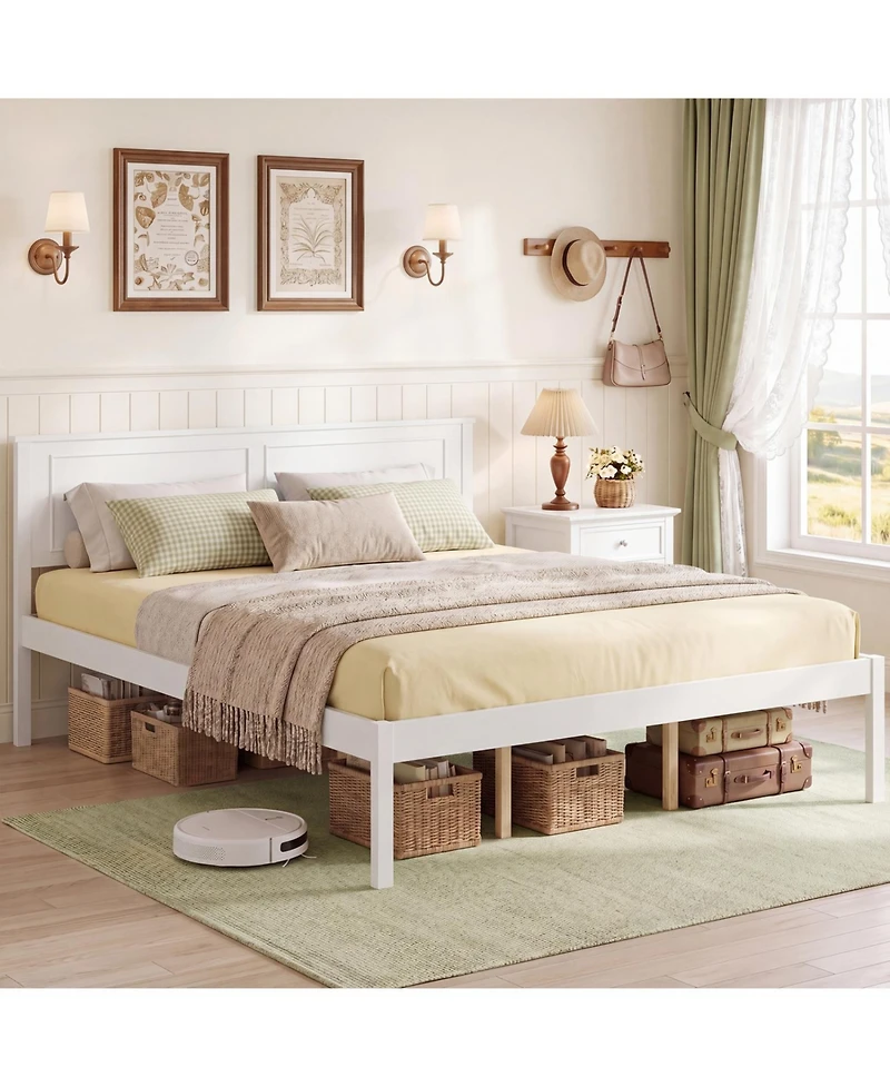 Slickblue Farmhouse Style Wooden Bed Frame with Headboard