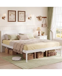 Slickblue Farmhouse Style Wooden Bed Frame with Headboard