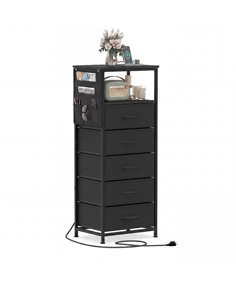 Slickblue Modern Nightstand 39" with Charging Station and Storage Shelf