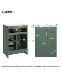 Sillysis 24 Inch Modern Bathroom Vanity with Sink, Solid Wood Mdf Cabinet with 3 Soft Close Drawers, Space-Saving Storage