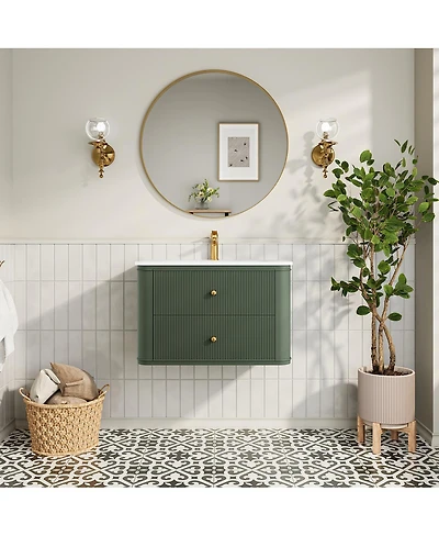 Sillysis 30" Wall-Mounted Bathroom Vanity with Acrylic Sink, Soft Close Drawers, Striped Cabinet, Two Handle Options