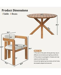 Asagikoiai 5 Piece Outdoor Acacia Wood Round Dining Set with Cushioned Chairs for Patio or Garden