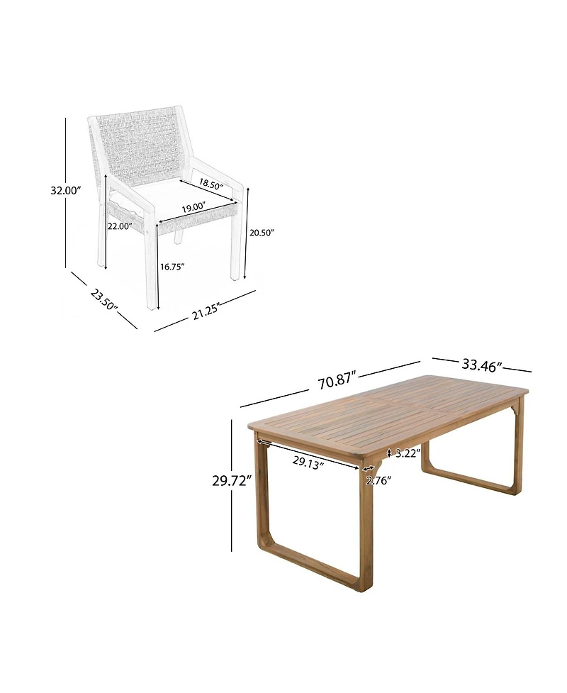 Asagikoiai 5-Piece Acacia Wood Outdoor Dining Set with Rope Back Chairs and Cushions