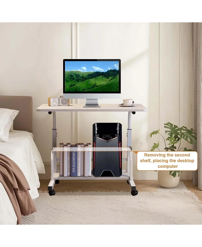 homfan Adjustable Height Mobile Standing Desk with Wheels - Compact Laptop Table with Storage Shelves - Ergonomic, Space-Saving Workstation