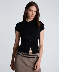 Kenneth Cole Women's Ribbed Crewneck Short-Sleeve Sweater