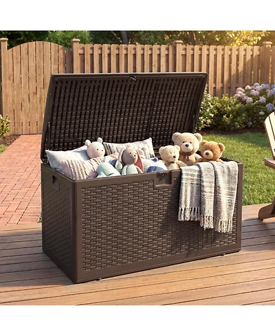 homfan 73 Gallon Lockable and Weatherproof Resin Deck Storage Box - Extra Large Outdoor Organizer for Garden Tools, Pool Toys