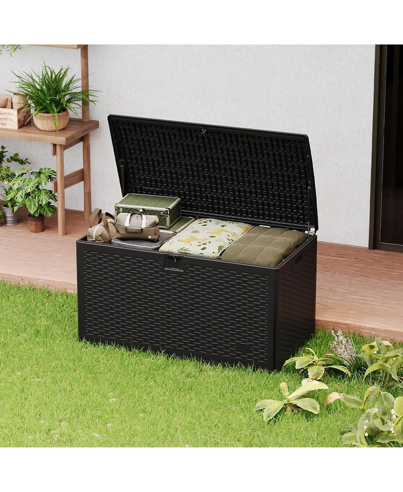 homfan 73 Gallon Lockable and Weatherproof Resin Deck Storage Box - Extra Large Outdoor Organizer for Garden Tools, Pool Toys