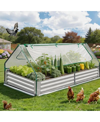 homfan 72"L x 34"W x 12"D Galvanized Steel Raised Garden Bed with Canopy Cover, Outdoor Planter for Vegetables Flowers Patio Backyard