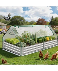 homfan 72"L x 34"W x 12"D Galvanized Steel Raised Garden Bed with Canopy Cover, Outdoor Planter for Vegetables Flowers Patio Backyard