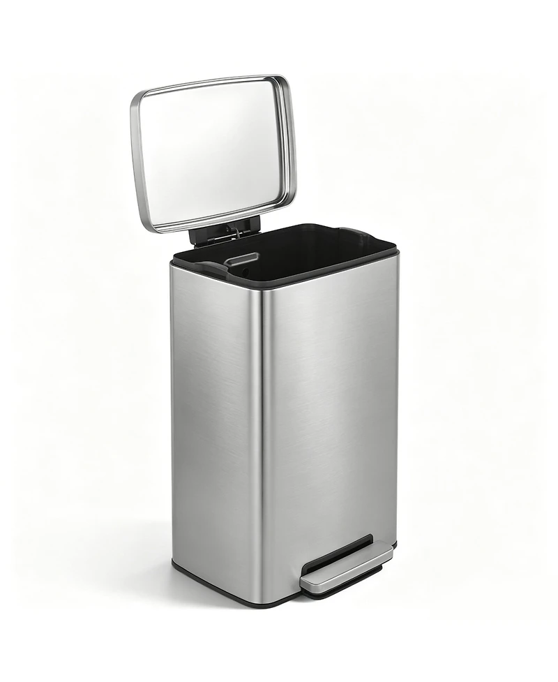 Mega Casa 13 Gal./50 Liter Rectangular Stainless-Steel-Made Matt White Step-on Trash Can for Kitchen