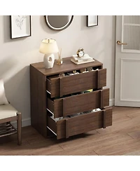 homfan 3-Drawer Red-Brown Storage Cabinet Modern Nightstand with Vertical Handle for Bedroom or Living Room