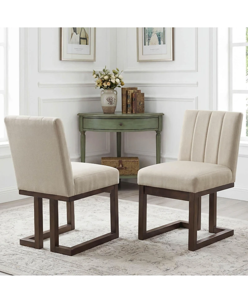 Costway Wooden Dining Chairs Modern Farmhouse Fabric Upholstered Kitchen
