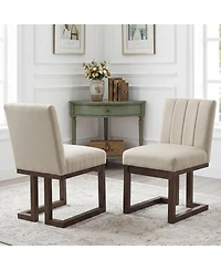 Costway Wooden Dining Chairs Modern Farmhouse Fabric Upholstered Kitchen