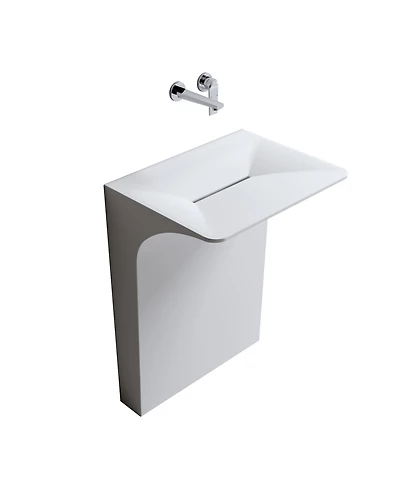 Midola Modern Wall-Mounted Solid Surface Pedestal Sink Bathroom Vanity, One-Piece Floating Bathroom Vessel Sink with Hidden Linear Drain
