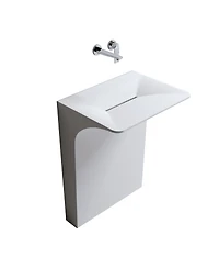 Midola Modern Wall-Mounted Solid Surface Pedestal Sink Bathroom Vanity, One-Piece Floating Bathroom Vessel Sink with Hidden Linear Drain