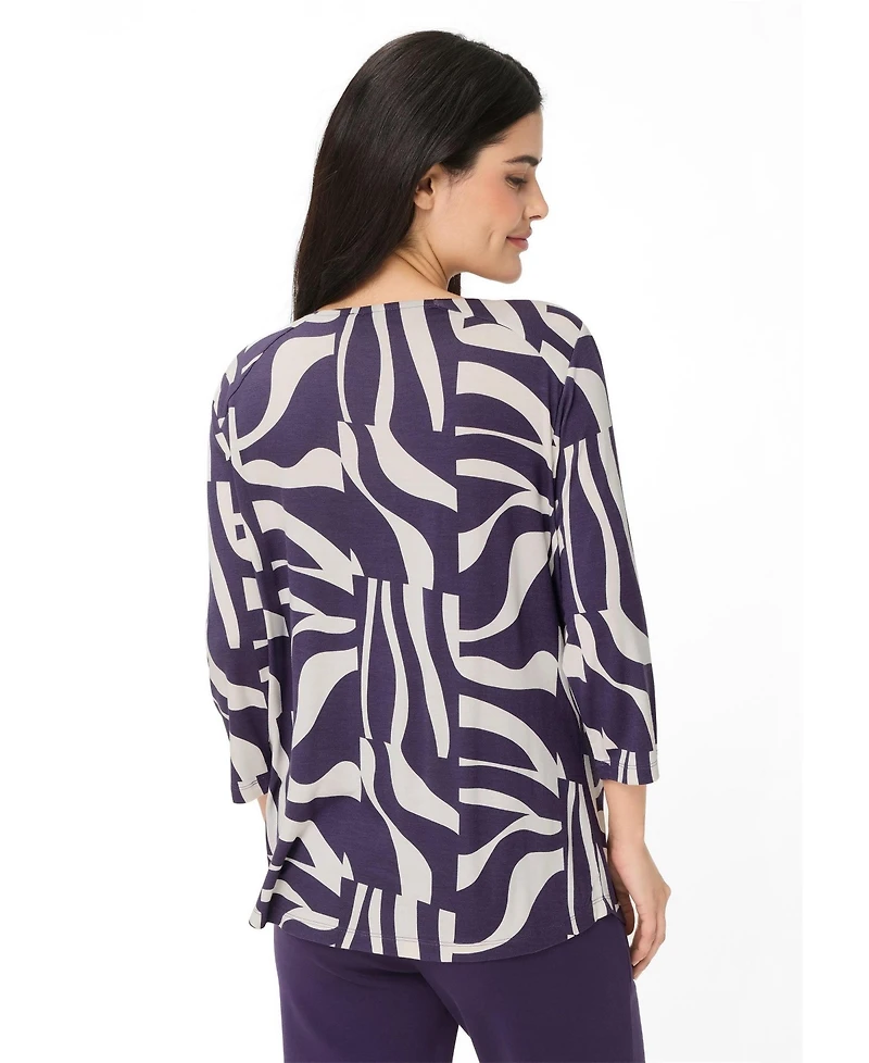 Olsen Women's Zebra Splice Print Keyhole T-Shirt