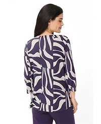 Olsen Women's Zebra Splice Print Keyhole T-Shirt