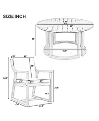 Asagikoiai 7 Piece Wooden Patio Dining Set with Umbrella Hole and Cushioned Chairs