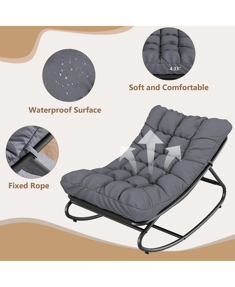 homfan Set of 2 Papasan Rocking Chairs, 30 Inch Oversized Egg Rocking Chair with 450 Lb Capacity for Patio or Living Room