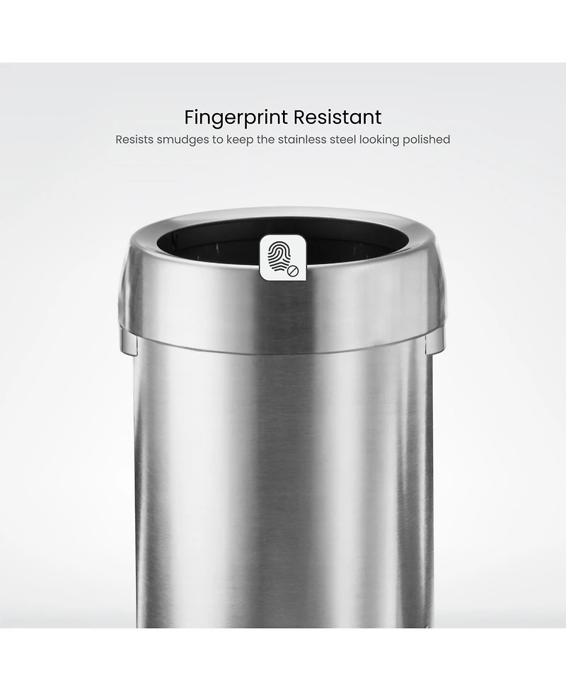 Home Zone Living 16 Gallon Stainless Steel Open Top Trash Can with Round Design