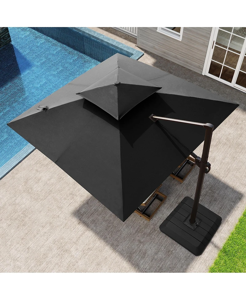 Pellebant 10x10Feet Outdoor Patio Double Top Square Aluminum Cantilever Umbrella with Base